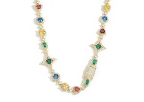 Rainbow Iced Cuban Chain Luxury Multi-CZ Golden Necklaces - 4/5