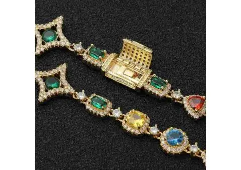 Rainbow Iced Cuban Chain Luxury Multi-CZ Golden Necklaces - 5/5