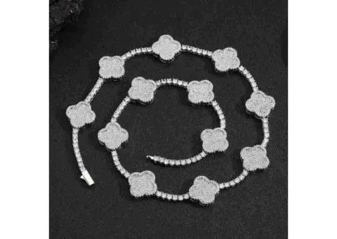 Men's Full Pavé Clover Chain Necklace in Shimmering Cubic Zirconia - 1/6