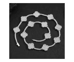 Men's Full Pavé Clover Chain Necklace in Shimmering Cubic Zirconia