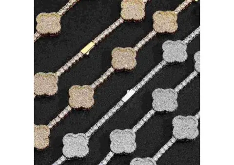 Men's Full Pavé Clover Chain Necklace in Shimmering Cubic Zirconia - 5/6