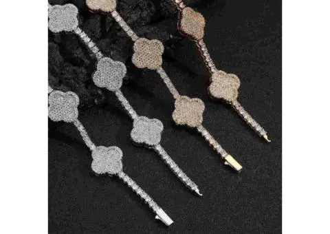 Men's Full Pavé Clover Chain Necklace in Shimmering Cubic Zirconia - 6/6