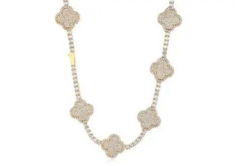 Men's Luxury Cubic Zirconia Full Pavé Clover Pendant Necklace - 5/6