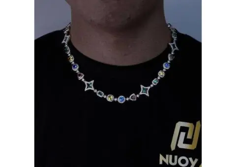 Rainbow Iced Cuban White Golden Necklaces Luxury Multi-CZ - 1/5