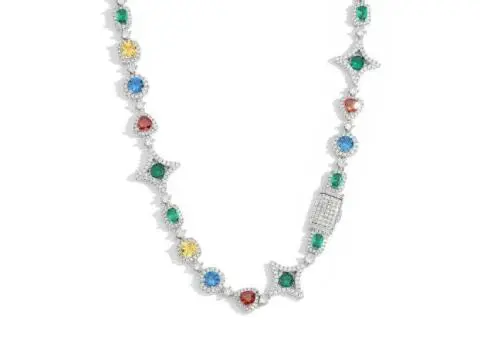 Rainbow Iced Cuban White Golden Necklaces Luxury Multi-CZ - 4/5