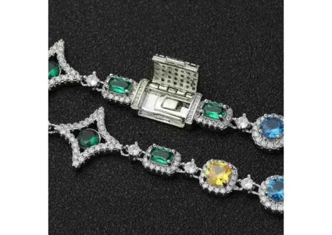 Rainbow Iced Cuban White Golden Necklaces Luxury Multi-CZ - 5/5