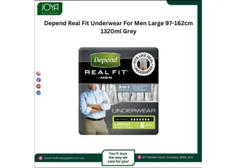 Depend Real Fit Underwear For Men Large 97-162cm 1320ml Grey - Joya Medical Supplies