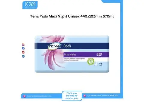Tena Pads Maxi Night Unisex 440x192mm 670ml  - Joya Medical Supplies
