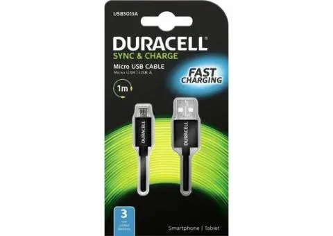 USB Cable DURACELL USB5013A 1 m Black (1 Unit) - Qubyk AU