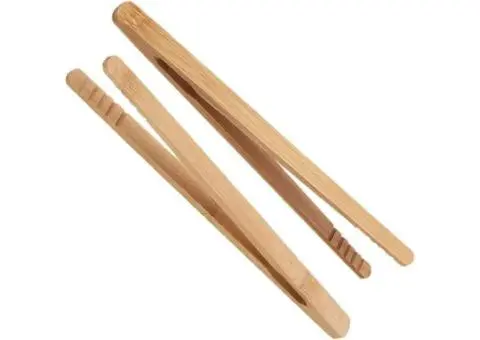 2Pcs 18Cm Wooden Food Clips Toast Salad Tongs Toaster Bacon Sugar Ice Tea Tong T