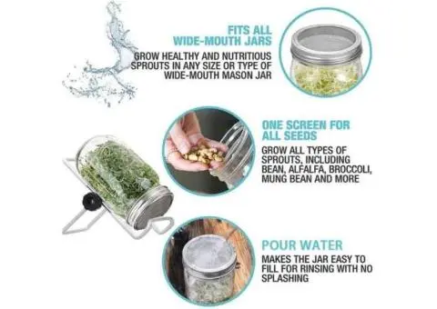 Seed Sprouting Lids Tools Strainer Screen Kits for Wide Mouth Mason Canning Jar,