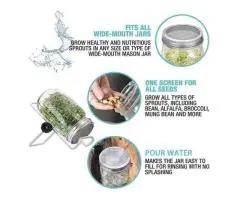 Seed Sprouting Lids Tools Strainer Screen Kits for Wide Mouth Mason Canning Jar,