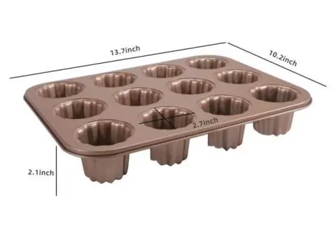 Carbon Steel 12-Cavity Non-Stick Canele Mold Cake Pan, Gold