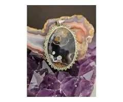 Handmade 950 Jeweled Silver Pendant with Khazri Agate