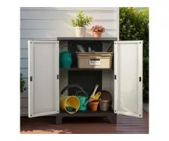Stylish 92 cm Lockable Outdoor Storage Cabinet – Rattan Beige, Weather-Resistant