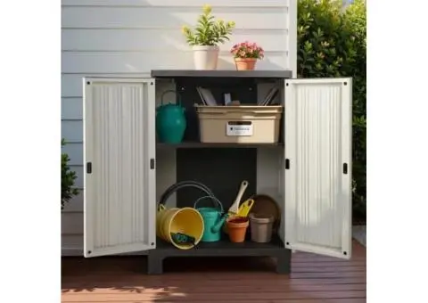 Lockable 92 cm Beige Outdoor Storage Cabinet – Weather-Resistant Cupboard