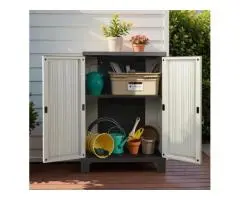 Lockable 92 cm Beige Outdoor Storage Cabinet – Weather-Resistant Cupboard