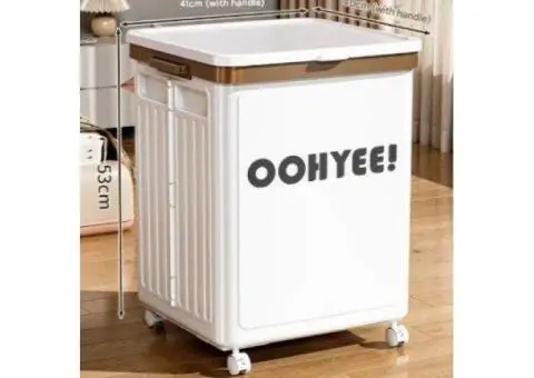 White Large Foldable Storage Box with Lid & Wheels – Heavy Duty Collapsible Organizer