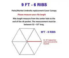 BELLRINO Replacement 9 Ft 6 Ribs BLACK/WHITE STRIPE" STRONG & THICK" Umbrella Ca