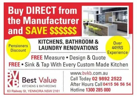 FREE MEASURE & QUOTE - KITCHENS, BATHROOMS, LAUNDRIES and OUTDOOR KITCHENS RENOVATIONS - 1/16