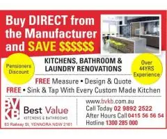 FREE MEASURE & QUOTE - KITCHENS, BATHROOMS, LAUNDRIES and OUTDOOR KITCHENS RENOVATIONS
