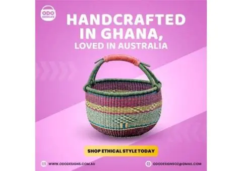 Large Pink Yellow Checked Round Bolga Basket | Odo Designs