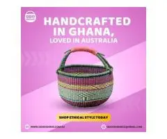 Large Pink Yellow Checked Round Bolga Basket | Odo Designs