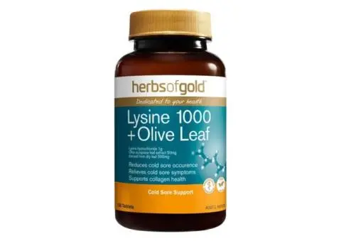 Herbs of Gold Lysine 1000 + Olive Leaf: Dual Action Immune & Cold Sore Support