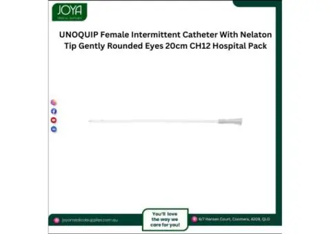 UNOQUIP Female Intermittent Catheter With Nelaton Tip Gently Rounded Eyes 20cm CH12 Hospital Pack