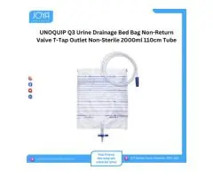 UNOQUIP Q3 Urine Drainage Bed Bag Non-Return Valve T-Tap Outlet Non-Sterile 2000ml 110cm Tube