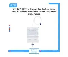 UNOQUIP Q3 Urine Drainage Bed Bag Non-Return Valve T-Tap Outlet Non-Sterile 2000ml 120cm Tube