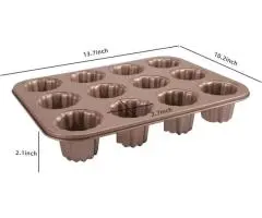 Carbon Steel 12-Cavity Non-Stick Canele Mold Cake Pan, Gold