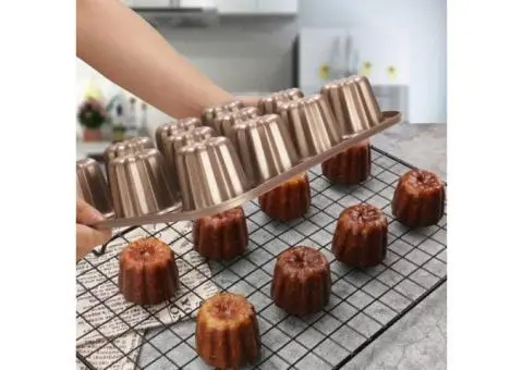 Carbon Steel 12-Cavity Non-Stick Canele Mold Cake Pan, Gold - 3/4