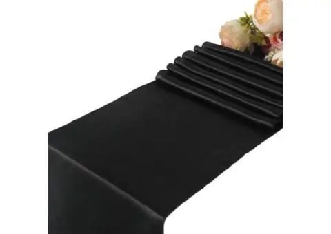 Black Satin Table Runners Wedding Party - 5 Pcs Banquet Event Decoration 12 X 10 - 1/3