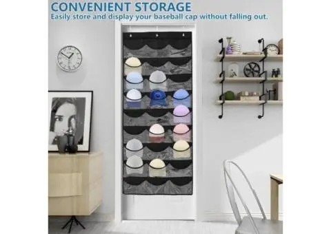 Baseball Hat Rack with 3 Hooks Hanging Cap Organizer with 27 Clear PVC Deep Pock - 2/5