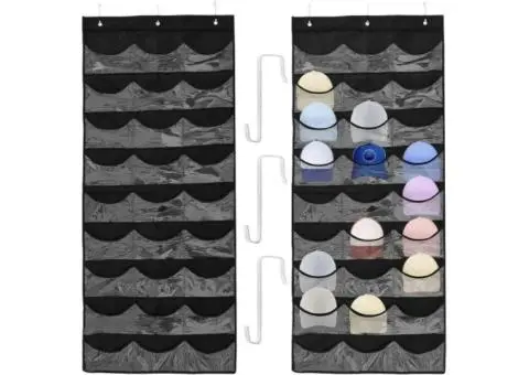 Baseball Hat Rack with 3 Hooks Hanging Cap Organizer with 27 Clear PVC Deep Pock - 3/5