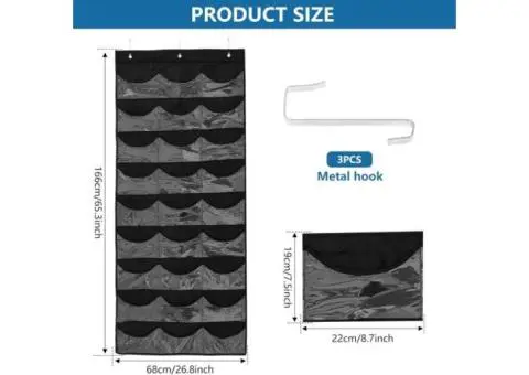 Baseball Hat Rack with 3 Hooks Hanging Cap Organizer with 27 Clear PVC Deep Pock - 4/5