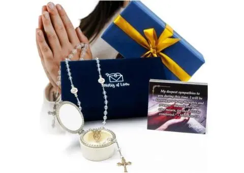 Sympathy Gift Box (30 Unique Cards + Rosary Beads) Religious Condolences Sorry f - 1/5