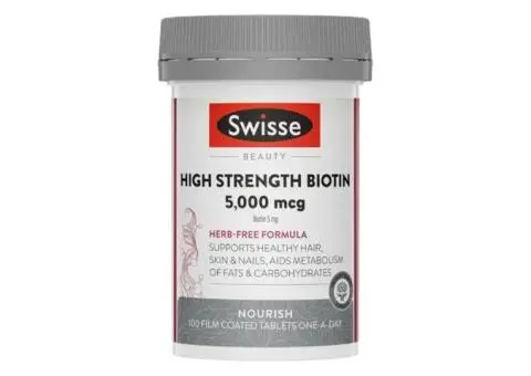 Daily High-Potency Beauty Support with Swisse Biotin 5000 mcg for Hair & Nail Strength