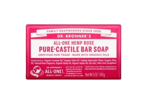 Dr. Bronners PureCastile Rose Bar Soap Organic, Softening Refreshing