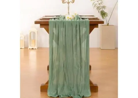 400Cm X 90Cm Sage Green Easter St Patricks Day Cheesecloth Table Runner Boho Rus - 1/4