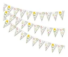 Floral Garden Party Bunting Banner, 12 Triangle Flags, Spring Flowers Design, Pa