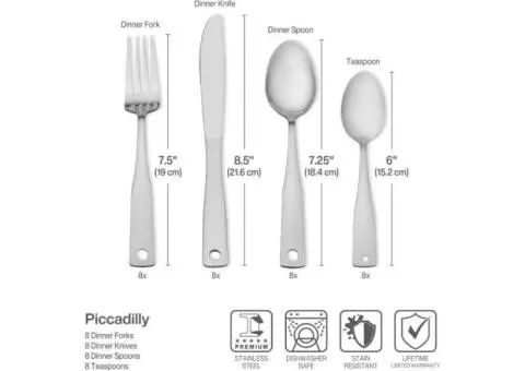 Piccadilly 24 Piece Stainless Steel Flatware Set with Wire Caddy, Service for 6 - 3/4