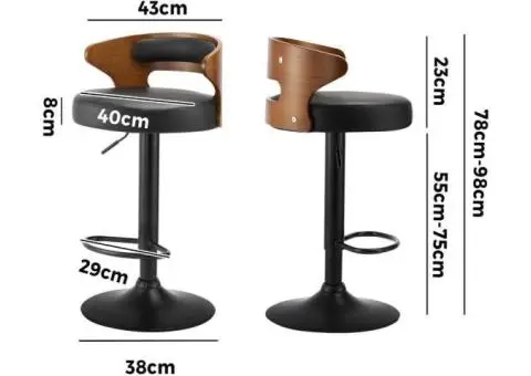 Bar Stools Kitchen Gas Lift Swivel Chairs Stool Wooden Barstool Black×2 - 1/3