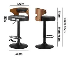 Bar Stools Kitchen Gas Lift Swivel Chairs Stool Wooden Barstool Black×2