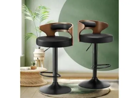 Bar Stools Kitchen Gas Lift Swivel Chairs Stool Wooden Barstool Black×2 - 3/3