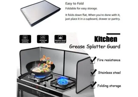 4 Sided Splatter Guard, Foldable Stainless Steel Oil Splatter Shield Guard Greas - 2/3