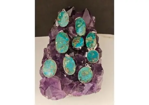 Handmade 950 Silver Pendants with Chrysocolla