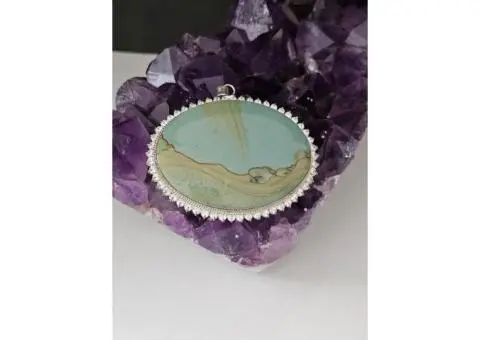 Jeweled Silver Pendant with Landscape Jasper