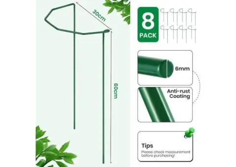 8 Pack Large Plant Support Stakes - 60X30Cm Φ6Mm Strong Metal Garden Plant Suppo - 2/4